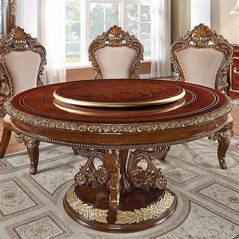 Burl And Metallic Antique Gold Round Dining Room Set 5pcs Traditional
