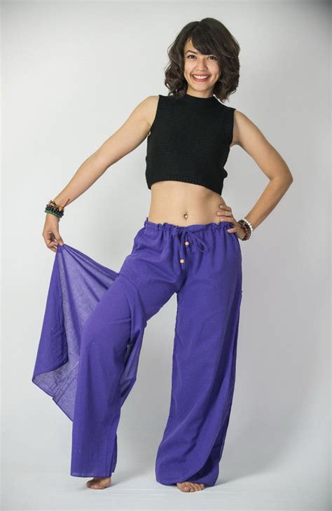 Women S Thai Harem Double Layers Palazzo Pants In Solid Purple Harem Pants