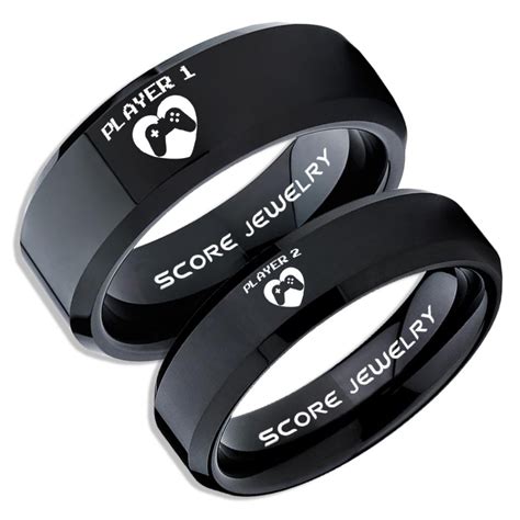 Gamer Rings Couple Ring Set Player 1 Player 2 Rings Controller Heart