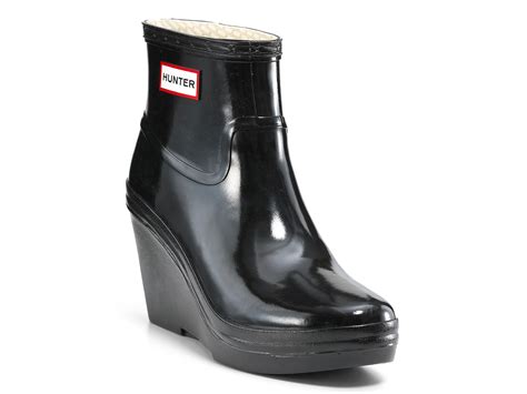 Lyst Hunter Rain Boots Aston Gloss Wedge In Black