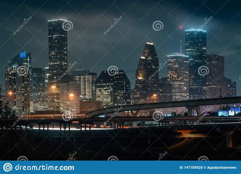 Cityscape Photo Of The Houston Skyline At Night In Houston Texas