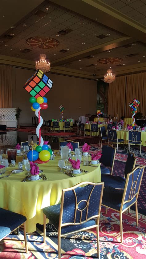 80s Theme Balloon Centerpieces With Jumbo Rubiks Cube By Extra Pop By
