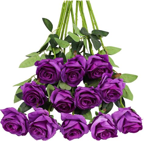 Tifuly 12 Pcs Artificial Roses 1968 Single Long Stem Fake Rose Silk