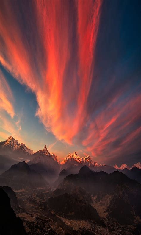 Sunset Sky Awesome Land Lovely Mountains Nature Tibet Hd Phone
