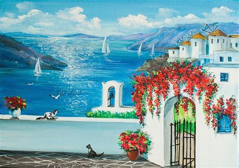Santorini Oil Painting Greek Island Painting On Canvas Etsy Greece