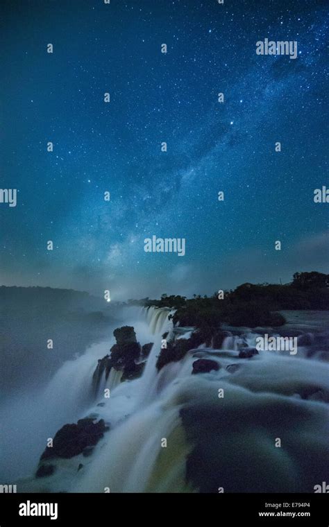 The Milky Way Over Iguazu Falls At Night Argentina Stock Photo Alamy