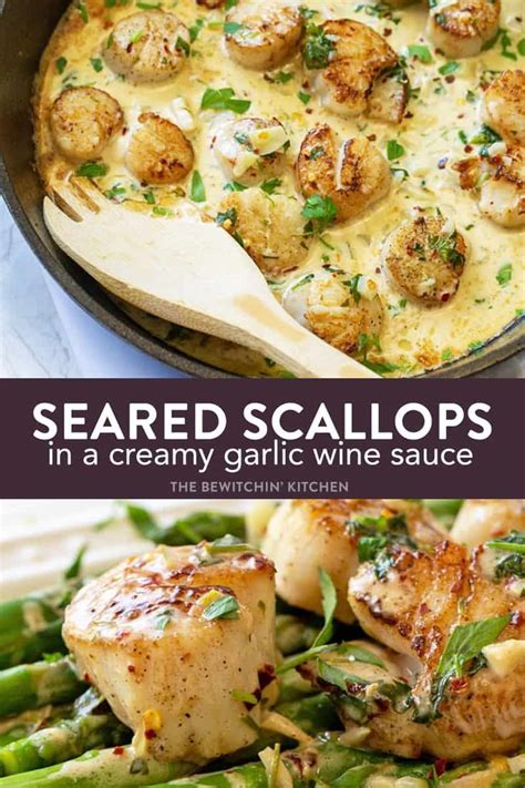 While the pasta is cooking, heat two tablespoons butter in a large skillet over shrimp, garlic butter and white wine sound like all my dreams come true wrapped around a fork. Seared Scallops with Creamy Garlic Wine Sauce | Recipe ...
