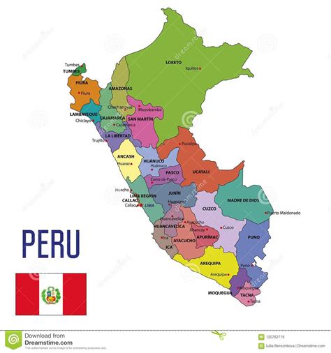 Peru ist das drittgrößte land südamerikas. Peru-Karte vektor abbildung. Illustration von ecuador ...