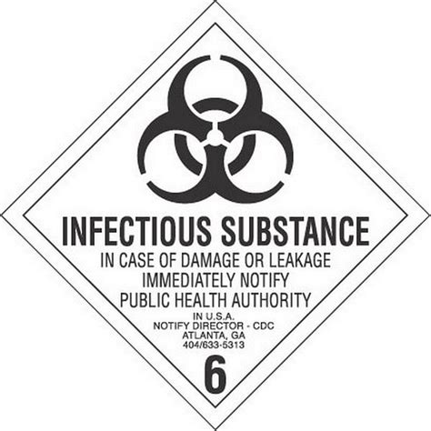 4 X 4 Infectious Substance D O T Class 6 Hazard Labels 500 Per Roll