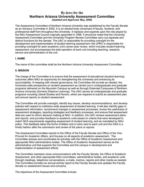 By Laws Northern Arizona University Assessment Committee
