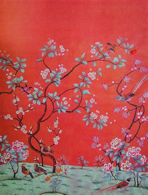 Chinoise Chinoiserie Wallpaper Oriental Wallpaper Hand Painted