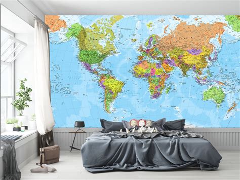 Giant World Map Mural Classic Home Decor Living Room Etsy Uk