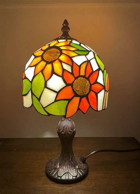 Sunflower Tiffany Lamp Leadglass Stained Glass Shade Crystal Bead