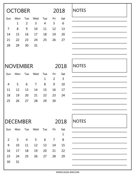 blank october november december  calendar  notes