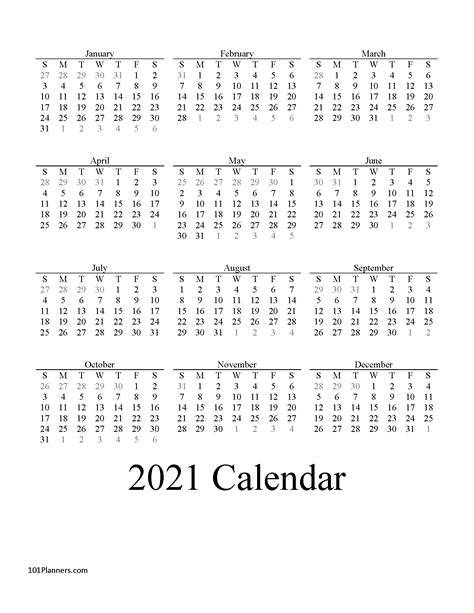 Printable 2021 Calendar At A Glance Template Business Format