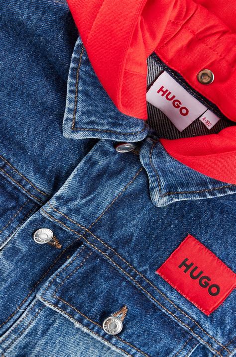 Hugo Kids Denim Jacket With Detachable Fleece Hood