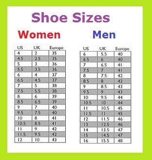 Shoe Size Chart Charts
