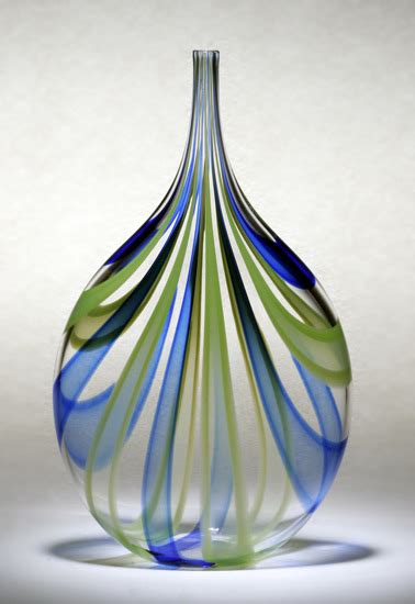 Cobalt And Green Cane Bottle By Chris Mccarthy Art Glass Vessel