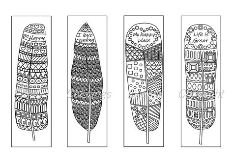 Coloring Printable Bookmarks Feathers Coloring Bookmark For Adults By