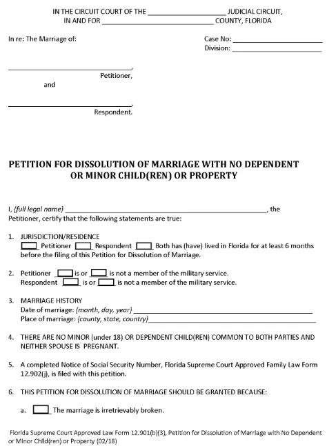 Free Florida Divorce Forms Pdf And Word Printable