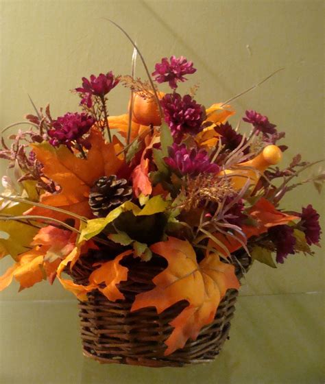 Silk Floral Arrangement For Fall In Woven Wooden Basket Fall