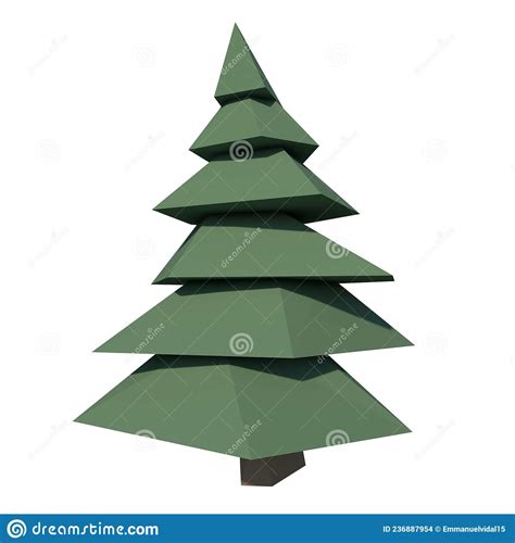 Front View Of Plant Low Poly Pine 3 Tree White Background 3d Rendering