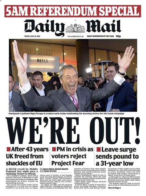 Royaume Uni Le Brexit Lemporte Le Daily Mail Est Fou De Joie