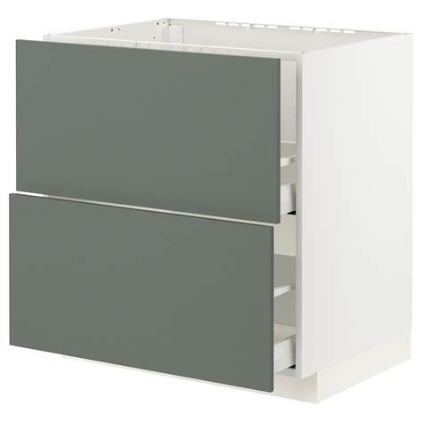 METOD / MAXIMERA Base cab f sink+2 fronts/2 drawers white, Bodarp grey-green -IKEA