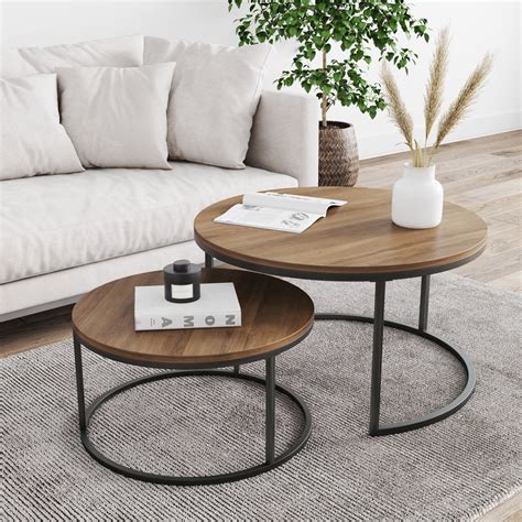 Nathan James Stella Round Modern Nesting Coffee Table Set Of 2 Stacking Living Room Accent