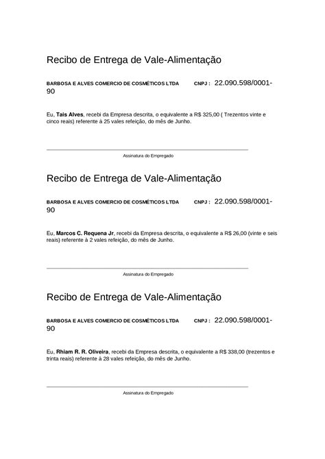 Docx Recibo De Entrega De Vale Refeição Dokumentips