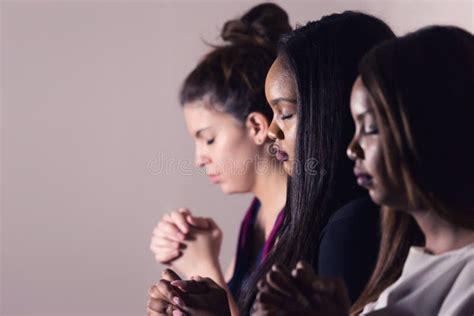 Young Devoted Women Praying Together Stock Image Image Of Devoted