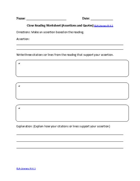 6th Grade Common Core Reading Informational Text Worksheets