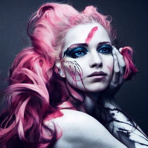 Breathtaking Lady With Pink Flowing Hair With War Paint Midjourney
