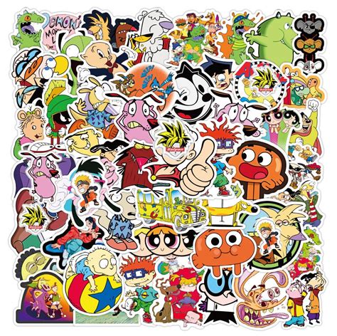 Pack Of 25 Or 50 Vinyl 90s Cartoon Character Stickers Die Etsy