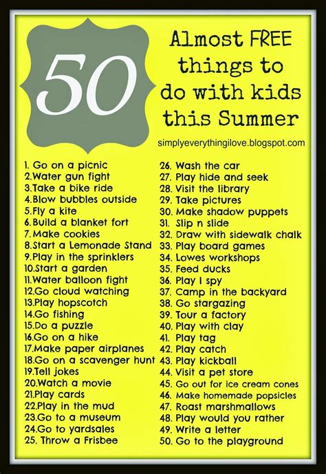 50 Almost Free Things To Do With Kids This Summer Free Printable