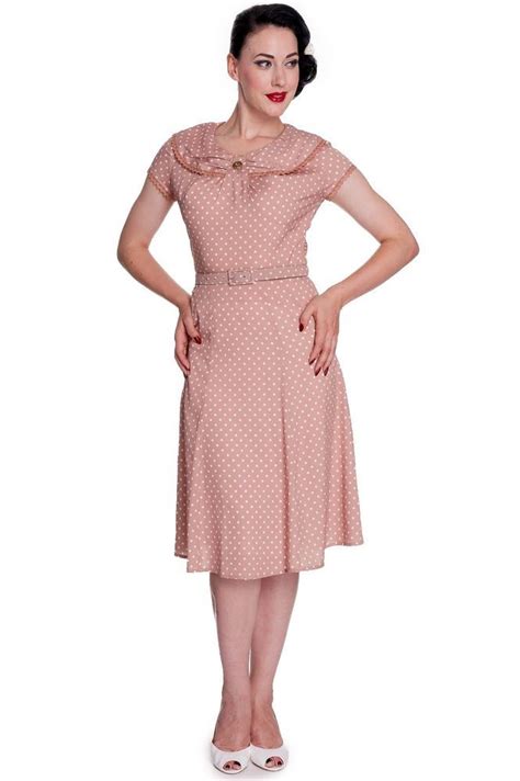 Hey Viv Ingrid 1940s Retro Polka Dot Tea Dress In Latte White By