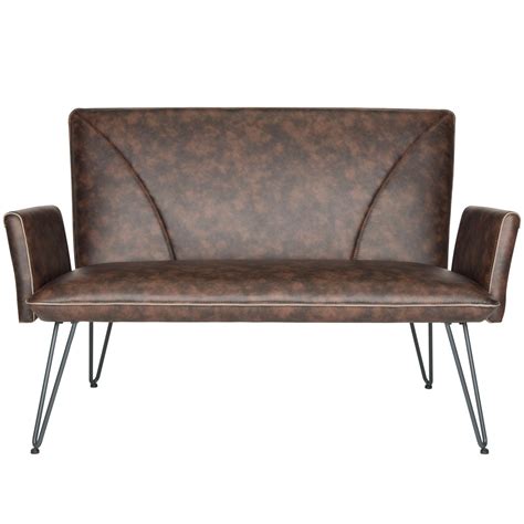 Johannes Mid Century Modern Leather Settee In Antique Brown By Safavieh