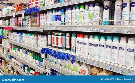 Supermarket Shelves With Products For Personal Hygiene Deodorants
