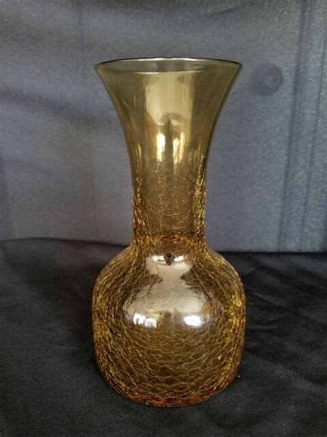 Vintage Amber Crackle Glass Vase Ebay
