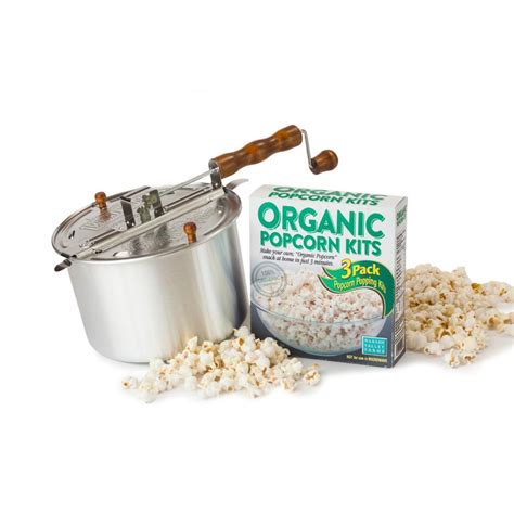 Natural, simple, delicious & organic. Whirley Pop 4-Piece Aluminum Silver Stovetop Popcorn ...