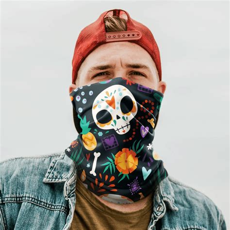 Mexican Day Of The Dead Backdrops Sugar Skull Face Mask Neck Gaiter Q