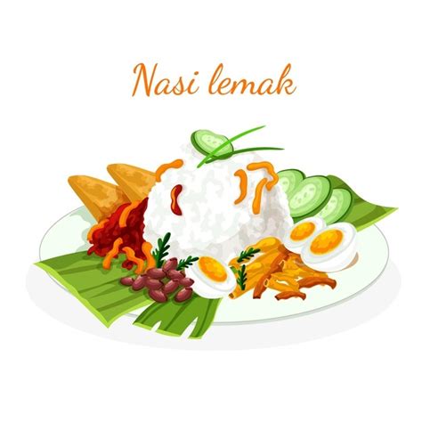 Free Vector Detailed Nasi Lemak Food Illustrated