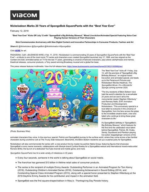 Nickelodeon Marks 20 Years Of Spongebob Squarepants With The Best Year