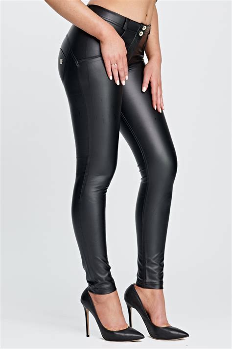 Wr Up Faux Leather Mid Rise Full Length Black Leather Leggings