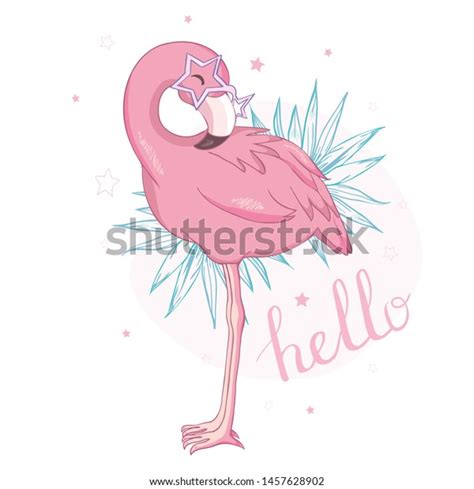 Cute Flamingo Sunglasses Vector Illustration Summer Stock Vector