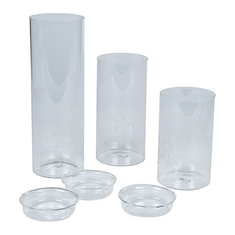 Large Glass Cylinder Candleholder Set Home Decor 3 Pieces