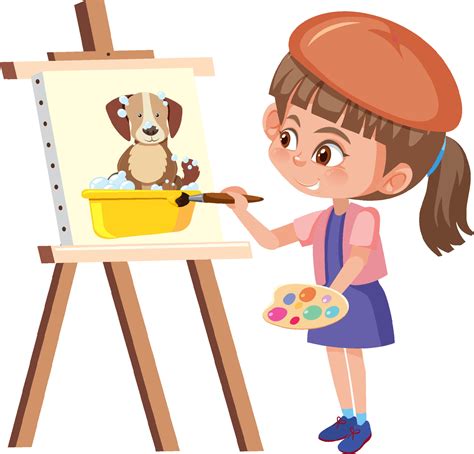 A Girl Painting On Canvas 6771072 Vector Art At Vecteezy