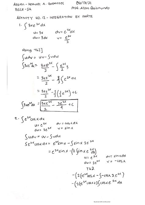 Solution Calculus Integration By Parts Studypool