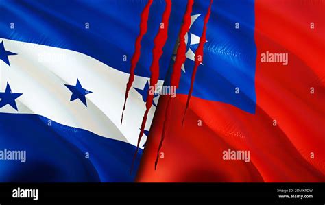 Honduras And Taiwan Flags With Scar Concept Waving Flag 3d Rendering