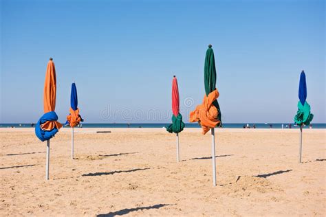 The Famous Colorful Parasols On Deauville Beach Stock Image Image Of